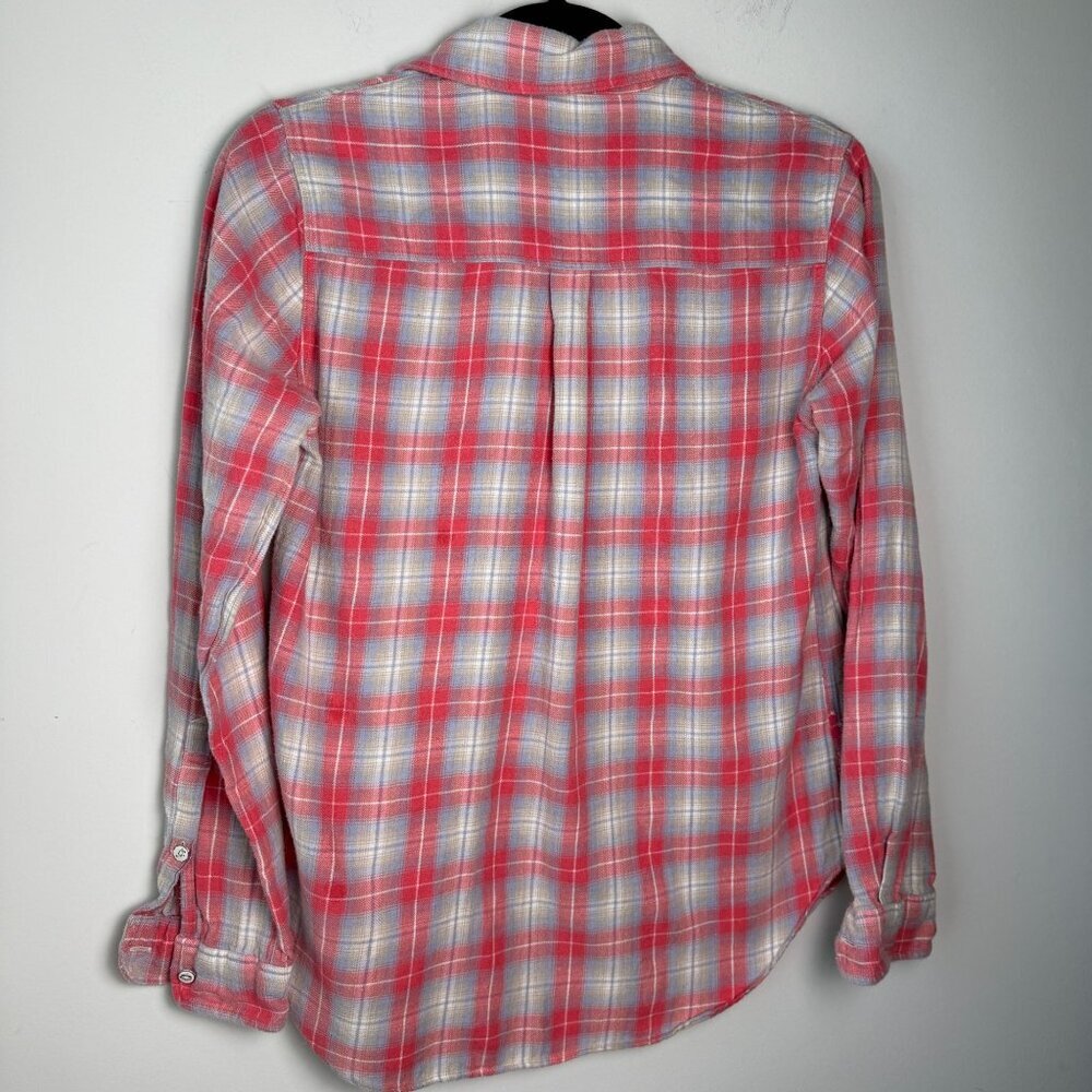 Faherty Womens Flannel Button Up Shirt Pink Blue Plaid S Outdoors Casual Boho - Picture 2 of 9